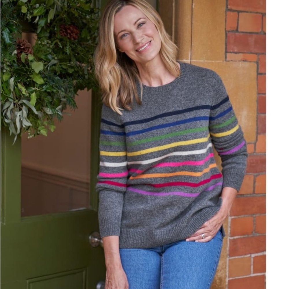 WoolOvers Rainbow Multi Stripe Lambswool Sweater XS